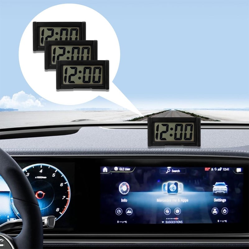 Sandfren 3PCS Mini Car Dashboard Digital Clocks, Small Self-Adhesive Bracket Vehicle Air Vent Electronic Watch with Clear LCD Screen Time & Day Display, Automotive Clock, Universal Fit (Black) - Image 3